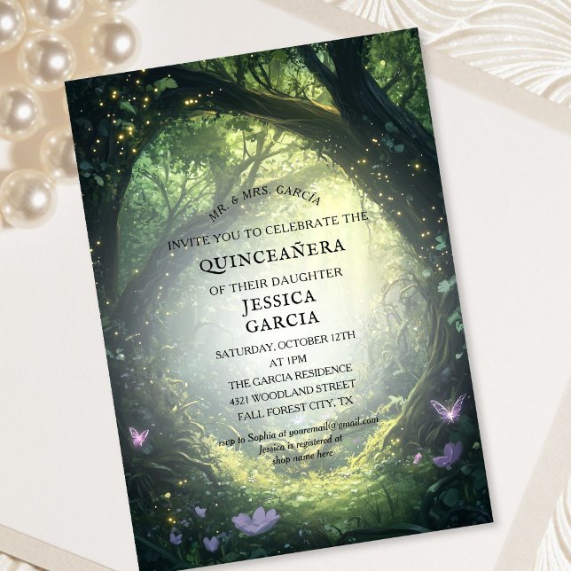 Summer Fairy Tale Enchanted Forest  Quinceañera  Invitation (Summer Fairy Tale Enchanted Forest Quinceañera Invitation)