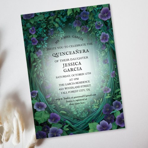 Summer Fairy Tale Enchanted Forest  Quinceañera  Invitation