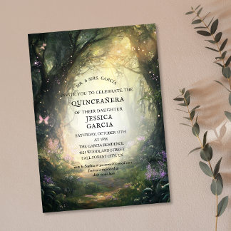 Summer Fairy Tale Enchanted Forest Quinceañera Invitation