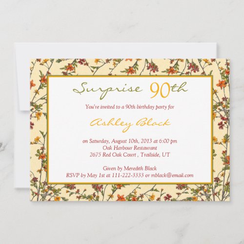 Summer Fall Garden Floral 90th Birthday Invitation