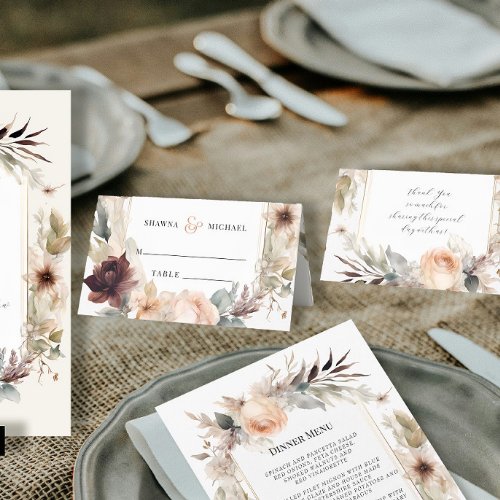 Summer Fall Muted BOHO Floral Wedding Reception Place Card