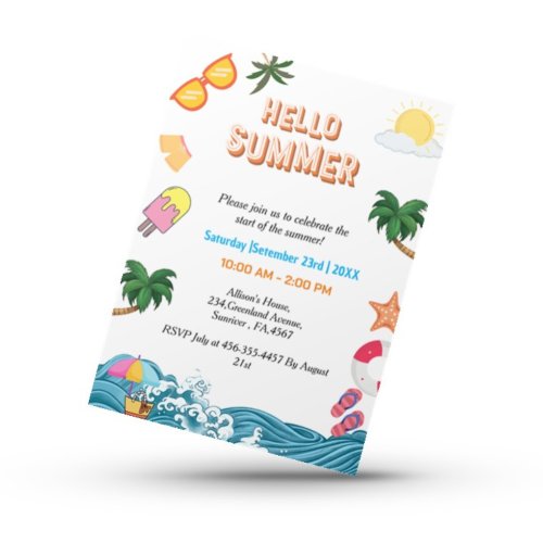 Summer  family beach pool party  invitation