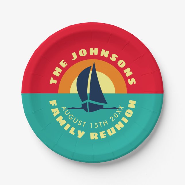 Summer family reunion lake party custom name paper plates (Front)