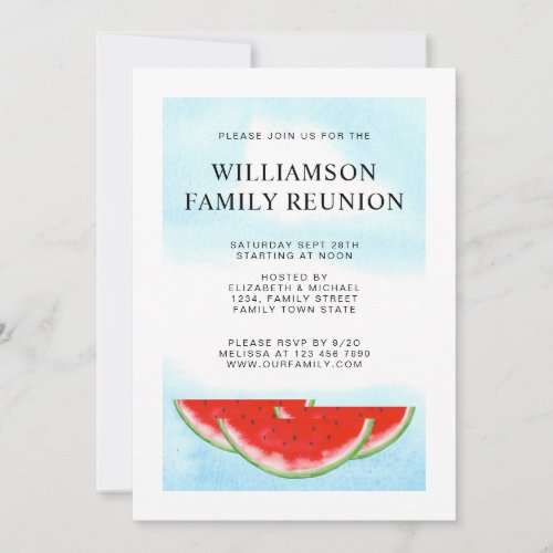 Summer Family Reunion Party Picnic BBQ Watermelon Invitation