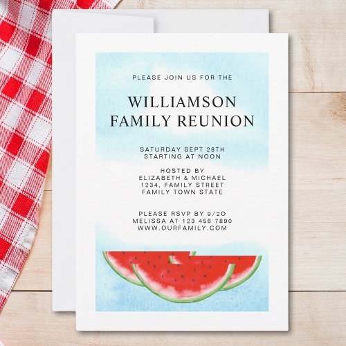 Summer Family Reunion Party Picnic BBQ Watermelon Invitation