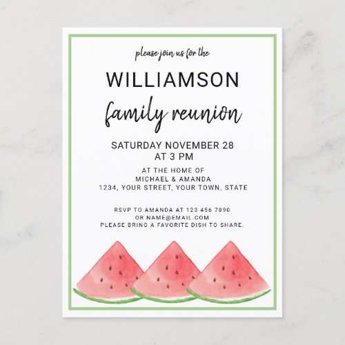Summer Family Reunion Watermelon Announcement Postcard