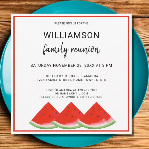Summer Family Reunion Watermelon Party Picnic Invitation
