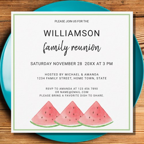 Summer Family Reunion Watermelon Picnic Party  Invitation