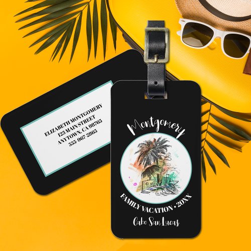 Summer Family Vacation Black Luggage Tag