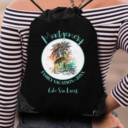 Summer Family Vacation Drawstring Bag