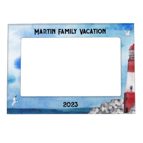 Summer Family Vacation Lighthouse Watercolor Scene Magnetic Frame
