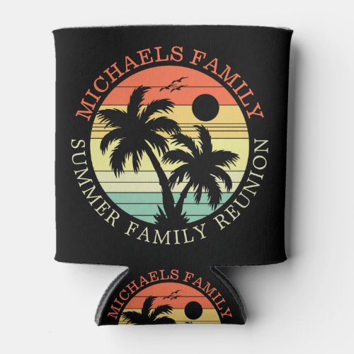 Summer Family Vacation Sunset Palm Tree Cute Can Cooler