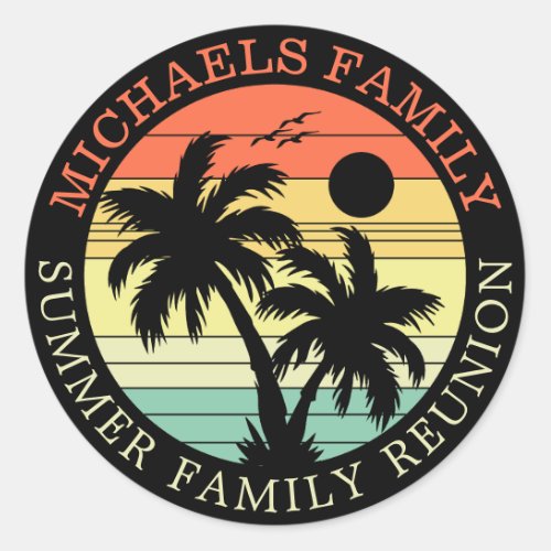 Summer Family Vacation Sunset Palm Tree Cute Classic Round Sticker