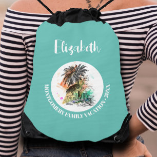 Summer Family Vacation Turquoise Drawstring Bag