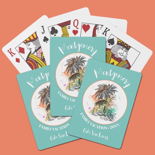 Summer Family Vacation Turquoise Playing Cards
