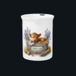 Summer Farm Baby Cow Beverage Pitcher<br><div class="desc">Pitcher is shown with a cute summer farm baby cow print. 
Customize this item or buy as is.



Licensed Image</div>