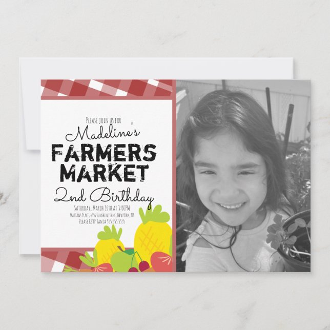 Summer Farmers Market Vegetables Birthday Photo Invitation (Front)