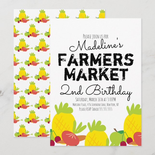 Summer Farmers Market Vegetables Fruit Invitation (Front/Back)
