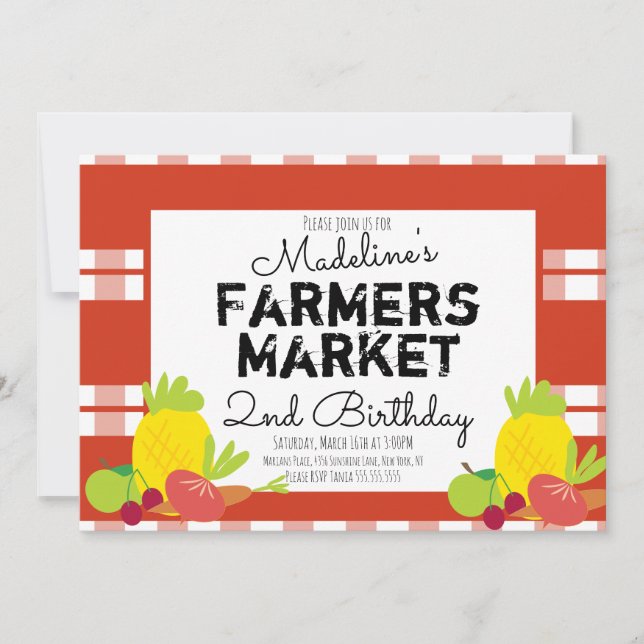 Summer Farmers Market Vegetables Picnic Birthday  Invitation (Front)