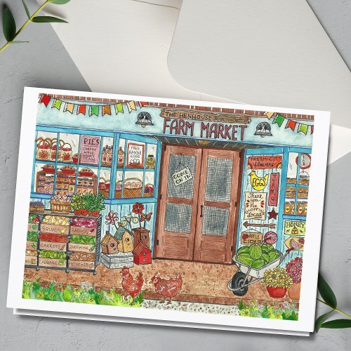 Summer Farmers Market Watercolor Card
