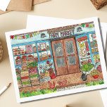 Summer Farmer's Market Watercolor Postcard<br><div class="desc">Send someone a special note with this seasonal Farmer's Market postcard featuring an original watercolor painting of a quaint, country farm market of homemade goods and veggies for sale! The Henhouse Farm Market, features a cute, colorful summer store full of fresh vegetables, canned goods, bakery items, and local crafts. A...</div>