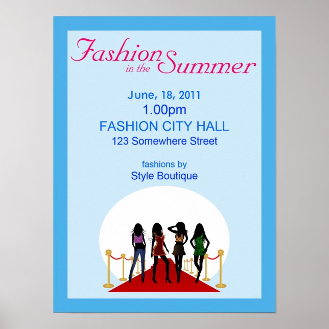 Summer Fashion Show Designer Custom Blue Posters (Front)
