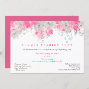 Summer Fashion Show Event Florals Pink Gray Invitation