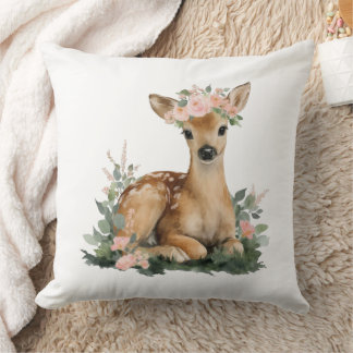 Summer Fawn Watercolor Baby Shower Throw Pillow
