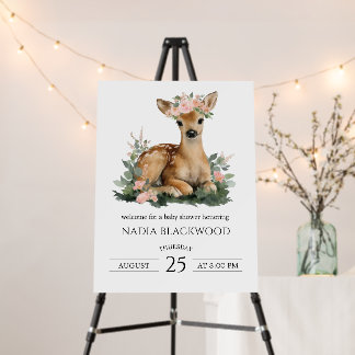 Summer Fawn Watercolor Baby Shower Welcome Foam Board