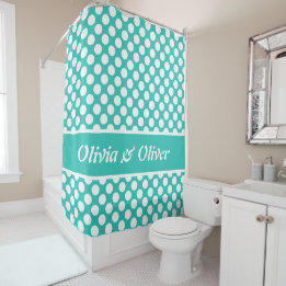 Summer Feel Turquoise & White Polka Dot Pattern Shower Curtain