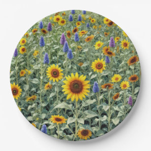 Summer Field of Sunflowers and Wildflowers Paper Plates
