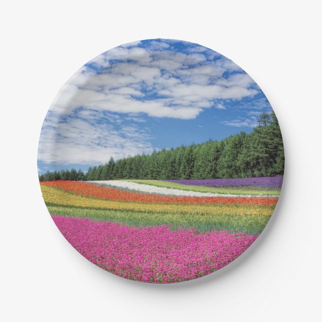 Summer Field Rows of Flowers Paper Plates (Front)