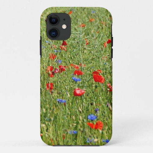 Summer field with red and blue flowers iPhone 11 case