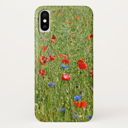 Summer field with red and blue flowers iPhone x case