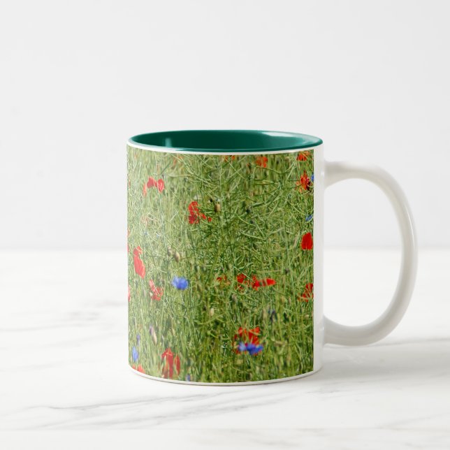 Summer field with red and blue flowers Two-Tone coffee mug (Right)