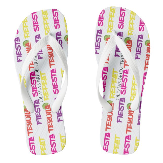 Summer Fiesta Siesta Tequila Repeat Bride Tribe Flip Flops (Footbed)