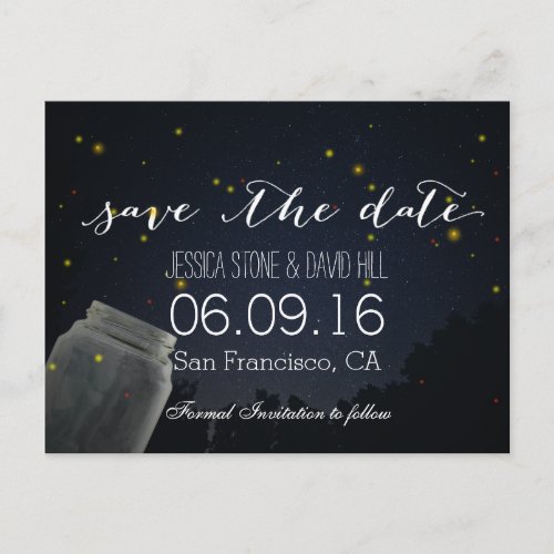 Summer Fireflies  Mason Jar Wedding Save the Date Announcement Postcard
