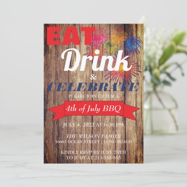 Summer Fireworks BBQ Invitation (Standing Front)