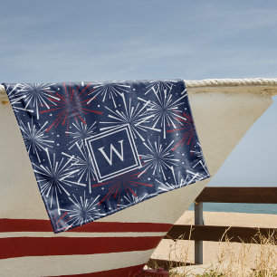 Summer Fireworks Pattern Monogram Beach Towel