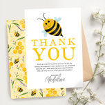 Summer First Bee Day 1st Birthday Thank You Card<br><div class="desc">This cute and fun kids 1st birthday thank you card features a first bee day design,  with a matching summer floral bee pattern on the back,  and can be personalized with your own message. The perfect yellow design for your little one's sweet first birthday!</div>