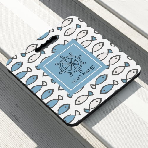 Summer Fishes Blue White Boat Name Ship Rudder Seat Cushion