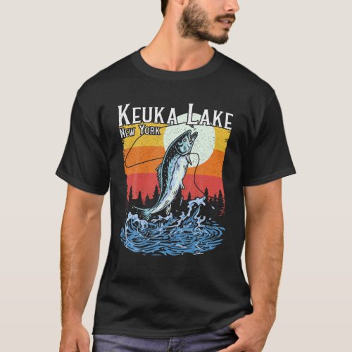 Summer Fishing Retro Sunset Keuka Lake New York T_Shirt