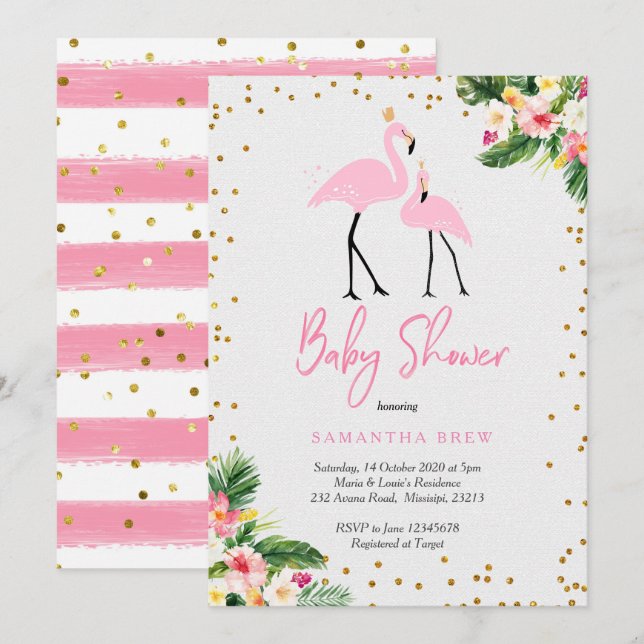 Summer Flamingo Baby Shower Invitation (Front/Back)