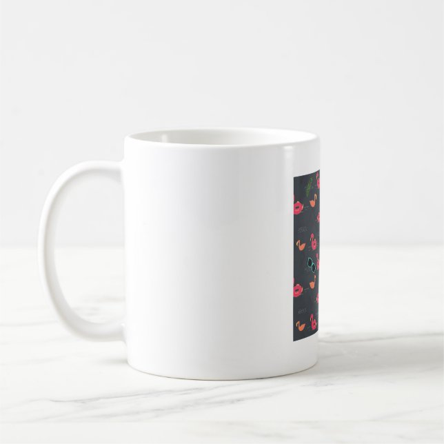 summer flamingo beach party black coffee mug (Left)
