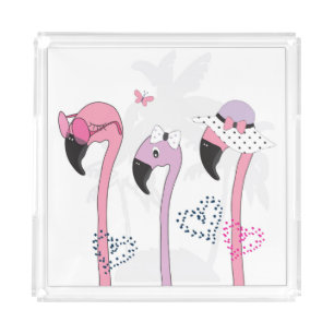 Summer Flamingo: Beach Vintage Illustration. Acrylic Tray