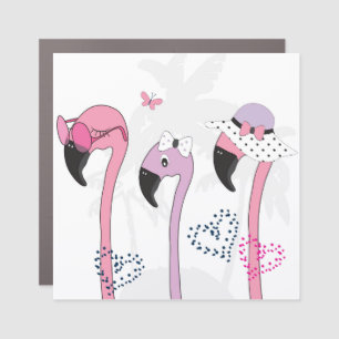 Summer Flamingo: Beach Vintage Illustration. Car Magnet