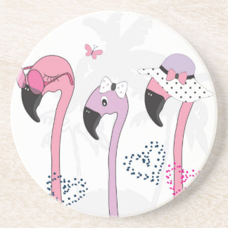 Summer Flamingo: Beach Vintage Illustration. Coaster
