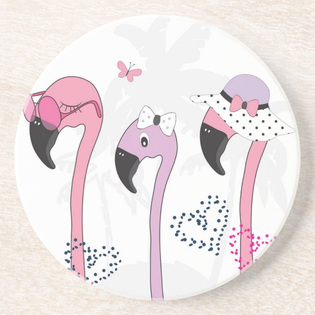 Summer Flamingo: Beach Vintage Illustration. Coaster (Front)