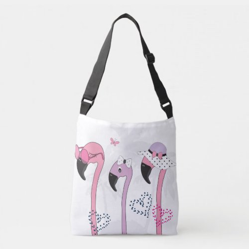 Summer Flamingo Beach Vintage Illustration Crossbody Bag