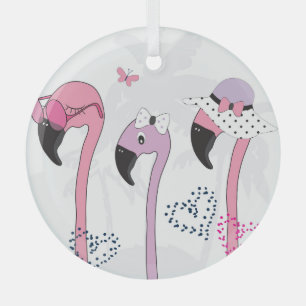 Summer Flamingo: Beach Vintage Illustration. Glass Ornament